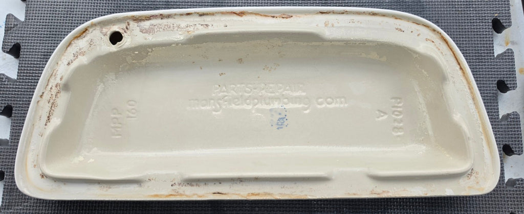 Mansfield 160 white toilet tank lid underside with MPP 160 markings