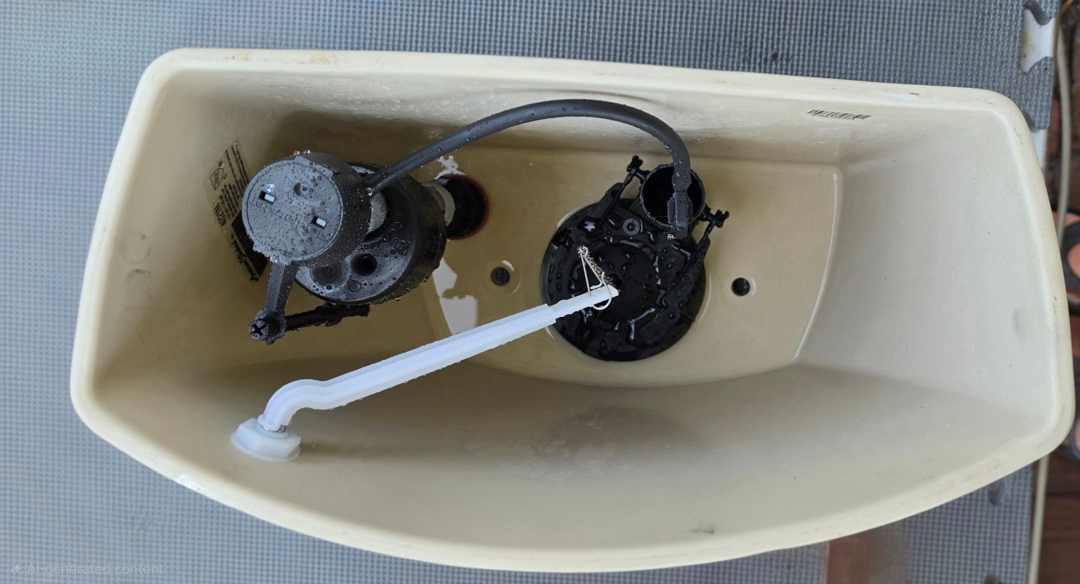 American Standard 4021 white toilet tank interior and installed flushing components