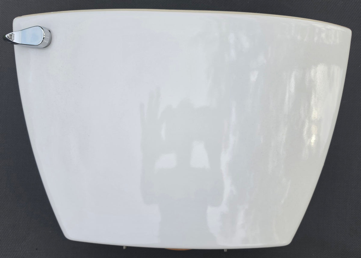 American Standard 4142 white toilet tank front view, no lid included