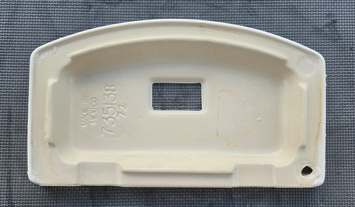 American Standard 735138 white toilet tank lid underside showing molded part number