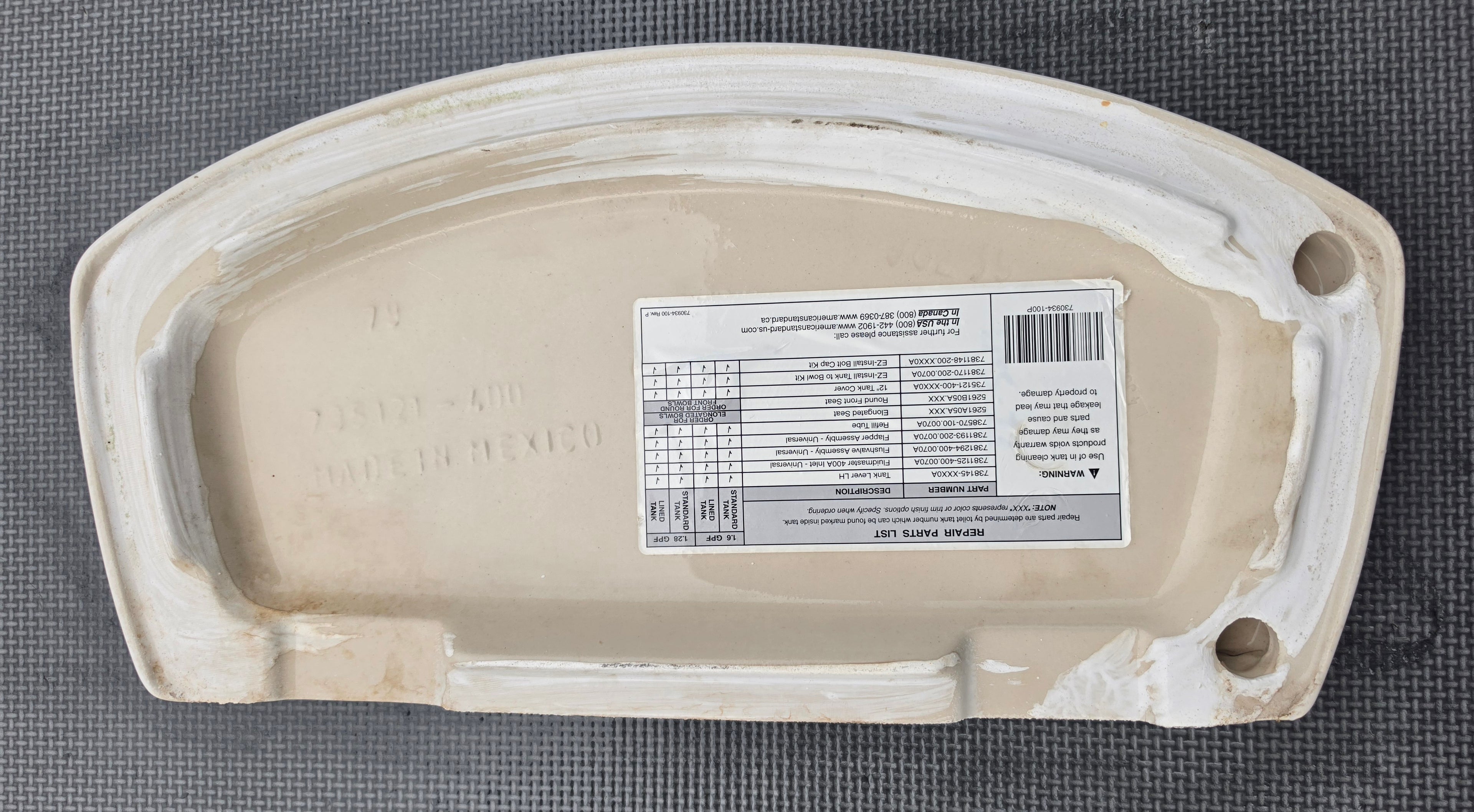 American Standard 735121 Toilet Tank Lid – Fits 4021