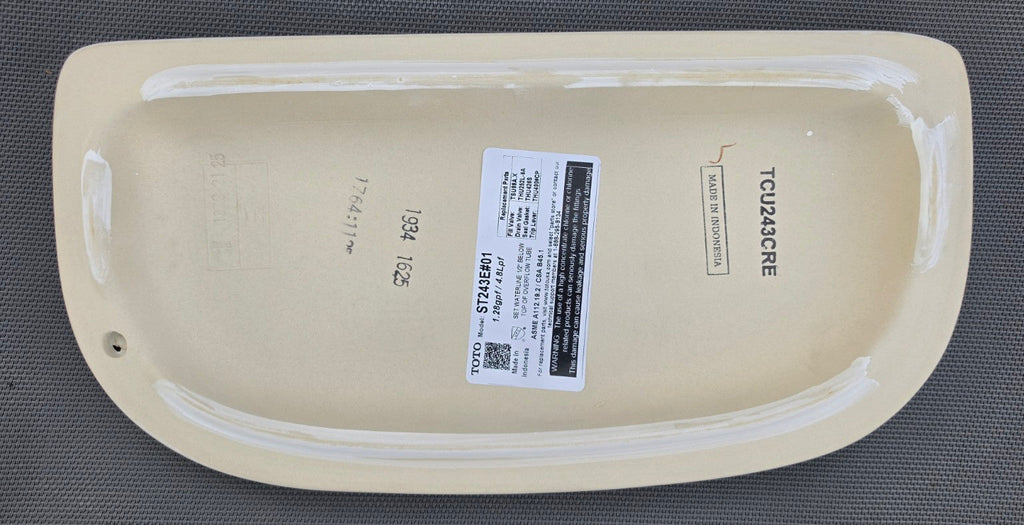 TOTO ST243E#01 white toilet tank lid underside model label