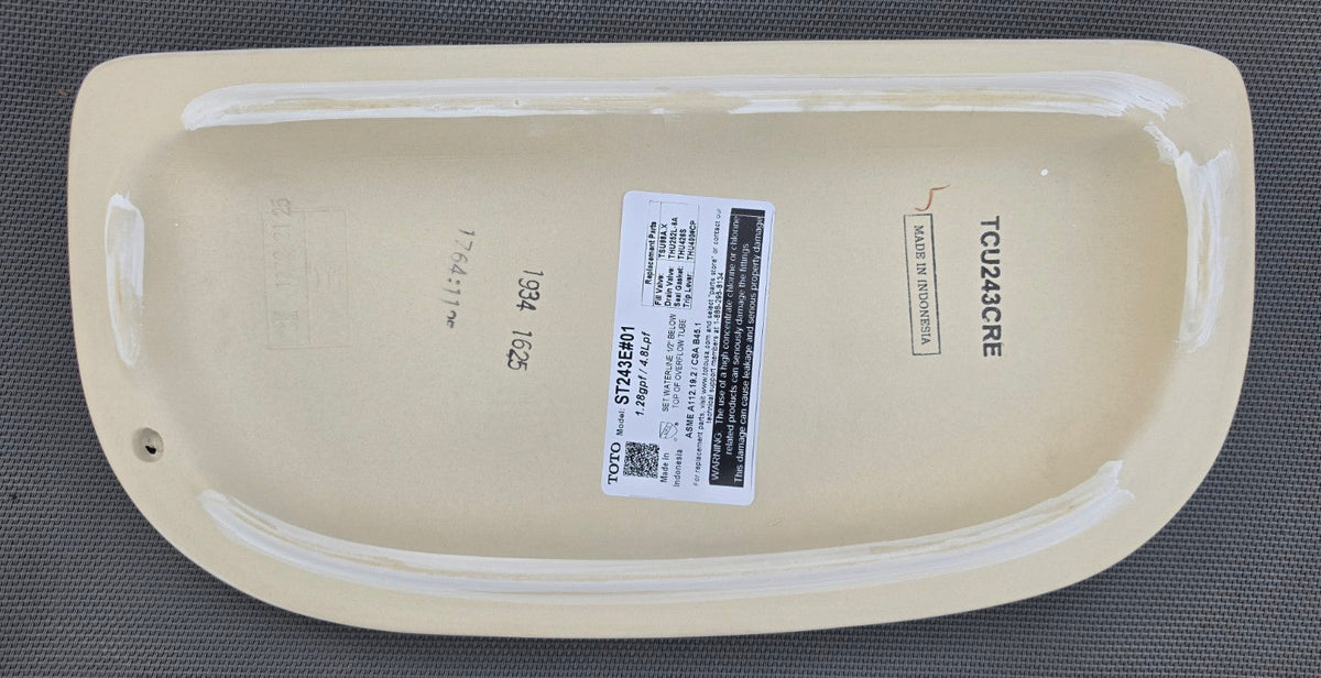 TOTO ST243E#01 white toilet tank lid underside model label